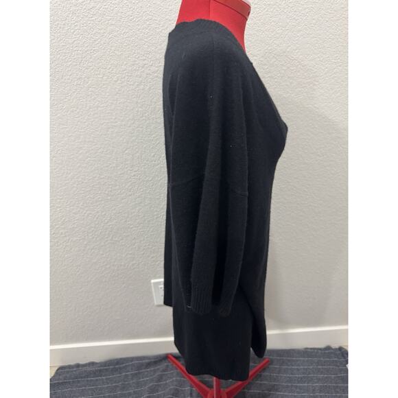 Black V Neck Sweater Dress Minimalist Style Casual Everyday Staple - Picture 3 of 6